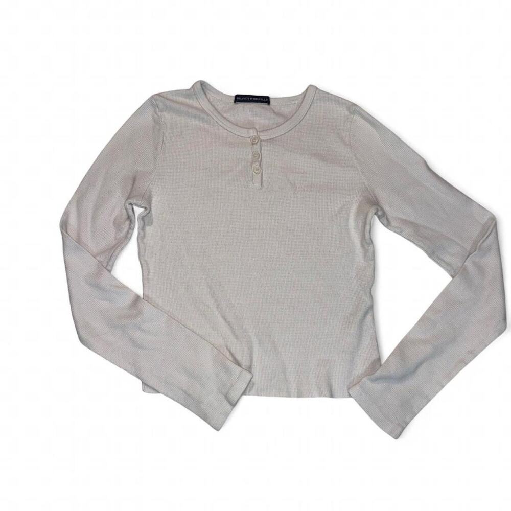 Brandy Melville White Long Sleeve Top 100% Cotton Basic Minimalist Casual XS